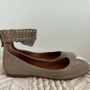 Frye Carson Gray Leather Suede Ankle Strap Ballet Flats Women’s Size 10